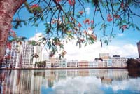 Antiguos caserones y edificios modernos bordean la costa de Recife.