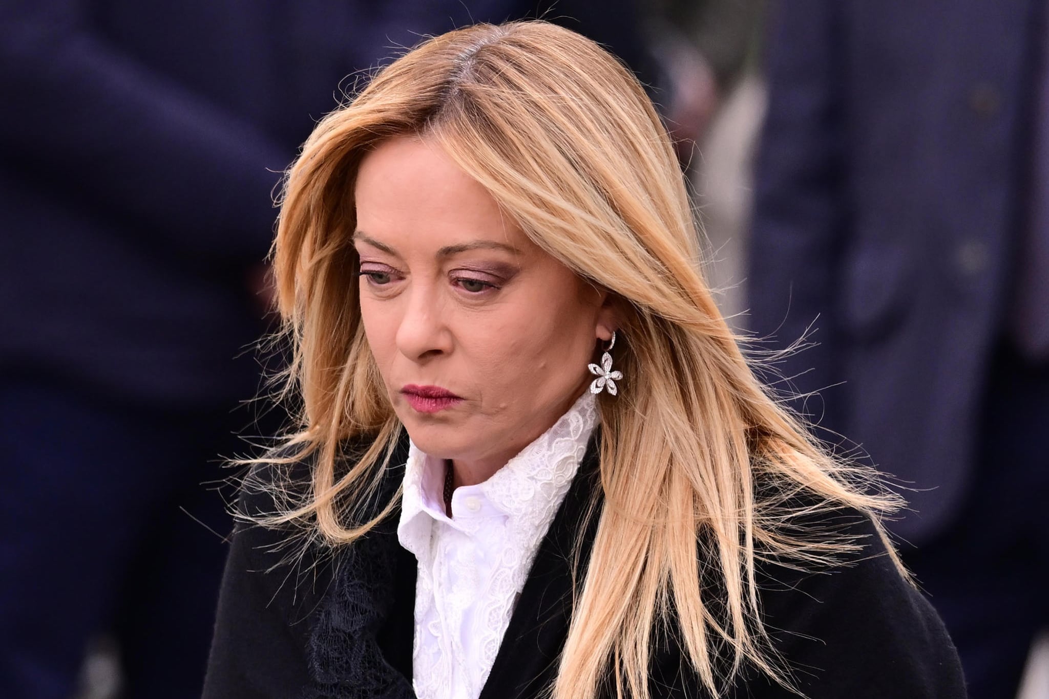 PONTIDA (Italy), 22/03/2026.- Italian Prime Minister Giorgia Meloni attends the funeral of the Lega Nord party founder Umberto Bossi, in Pontida, Italy, 22 March 2026. The Lega Nord founder died on 19 March 2026, aged 84. (Italia) EFE/EPA/MICHELE MARAVIGLIA