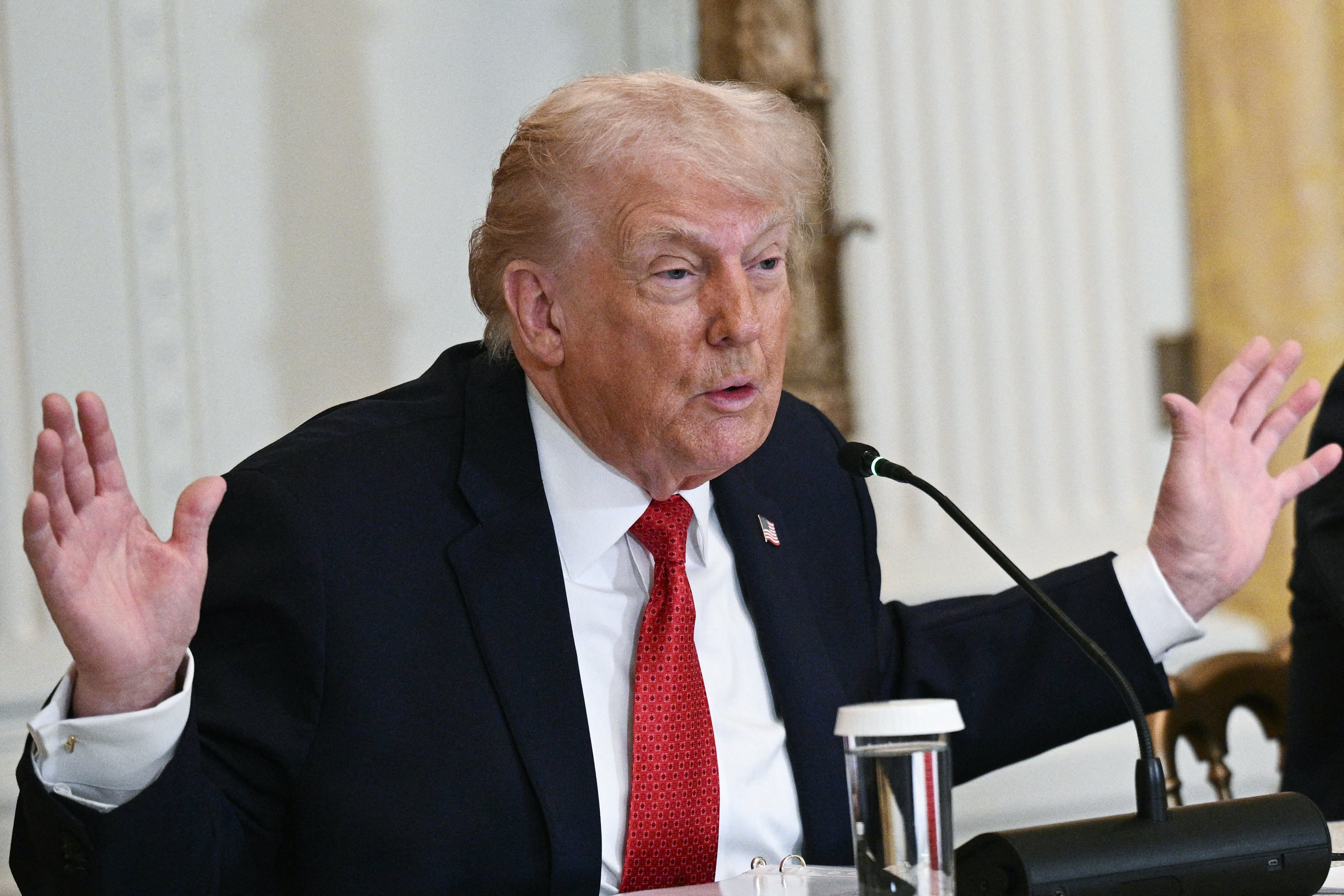 US President Donald Trump speaks during a roundtable discussion on rural health care investments in the East Room of the White House in Washington, DC on January 16, 2026. (Photo by Brendan SMIALOWSKI / AFP)