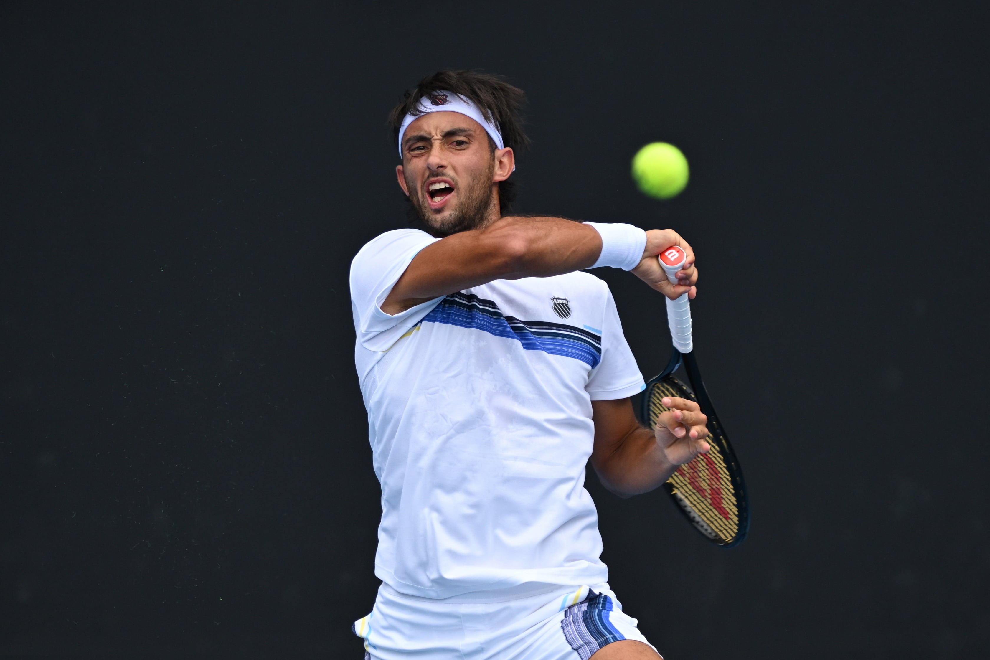 MELBOURNE (Australia), 19/01/2026.- Thiago Agustin Tirante of Argentina in action against Aleksandar Vukic of Australia during their men's first round match on day 2 of the 2026 Australian Open tennis tournament at Melbourne Park in Melbourne, Australia, 19 January 2026. (Tenis) EFE/EPA/JAMES ROSS AUSTRALIA AND NEW ZEALAND OUT