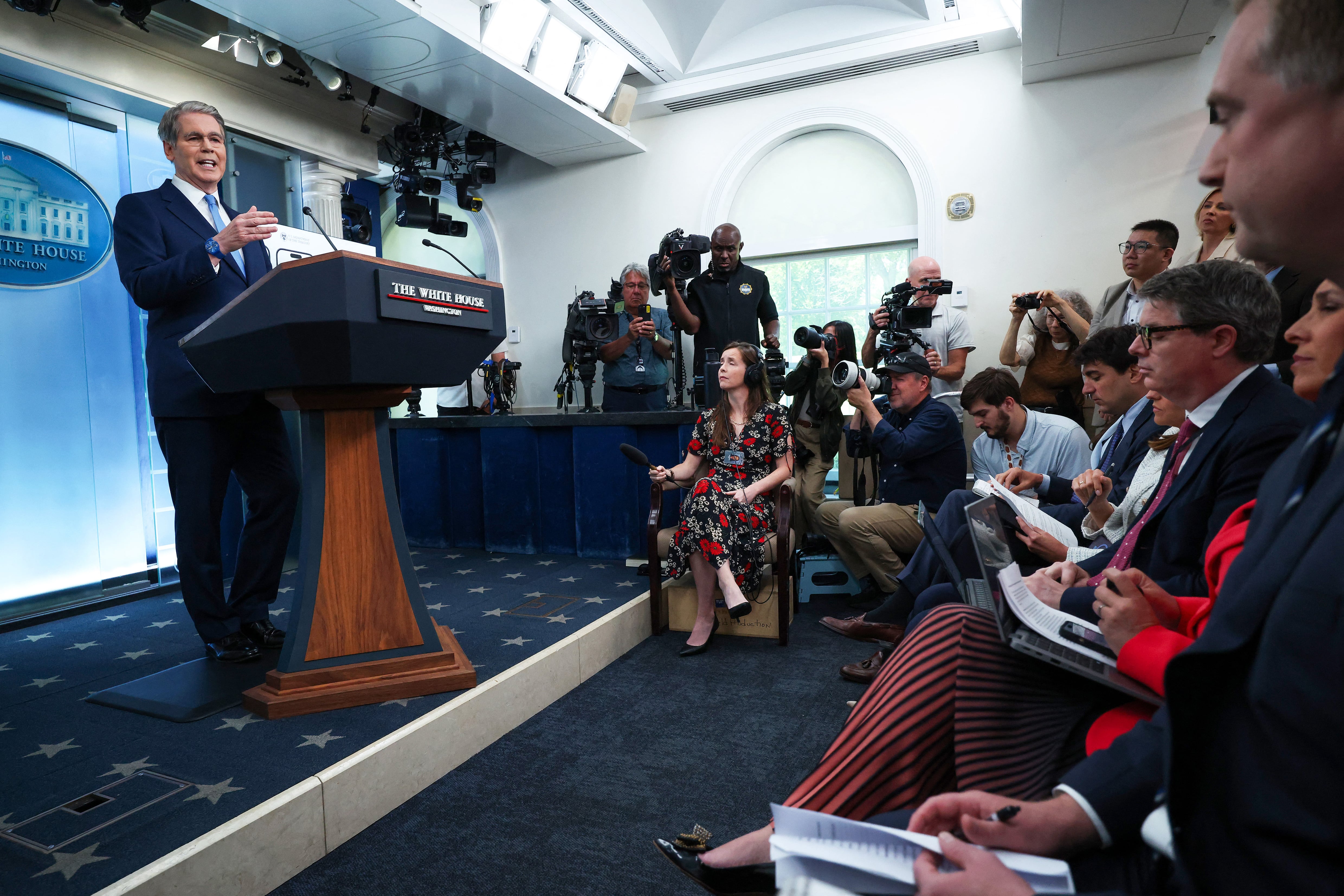 WASHINGTON, DC - MAY 28: U.S. Treasury Secretary Scott Bessent speaks during a press conference in the Brady Press Briefing Room at the White House on May 28, 2026 in Washington, DC. Bessent held the briefing as White House Press Secretary Karoline Leavitt is away on maternity leave.   Win McNamee/Getty Images/AFP (Photo by WIN MCNAMEE / GETTY IMAGES NORTH AMERICA / Getty Images via AFP)