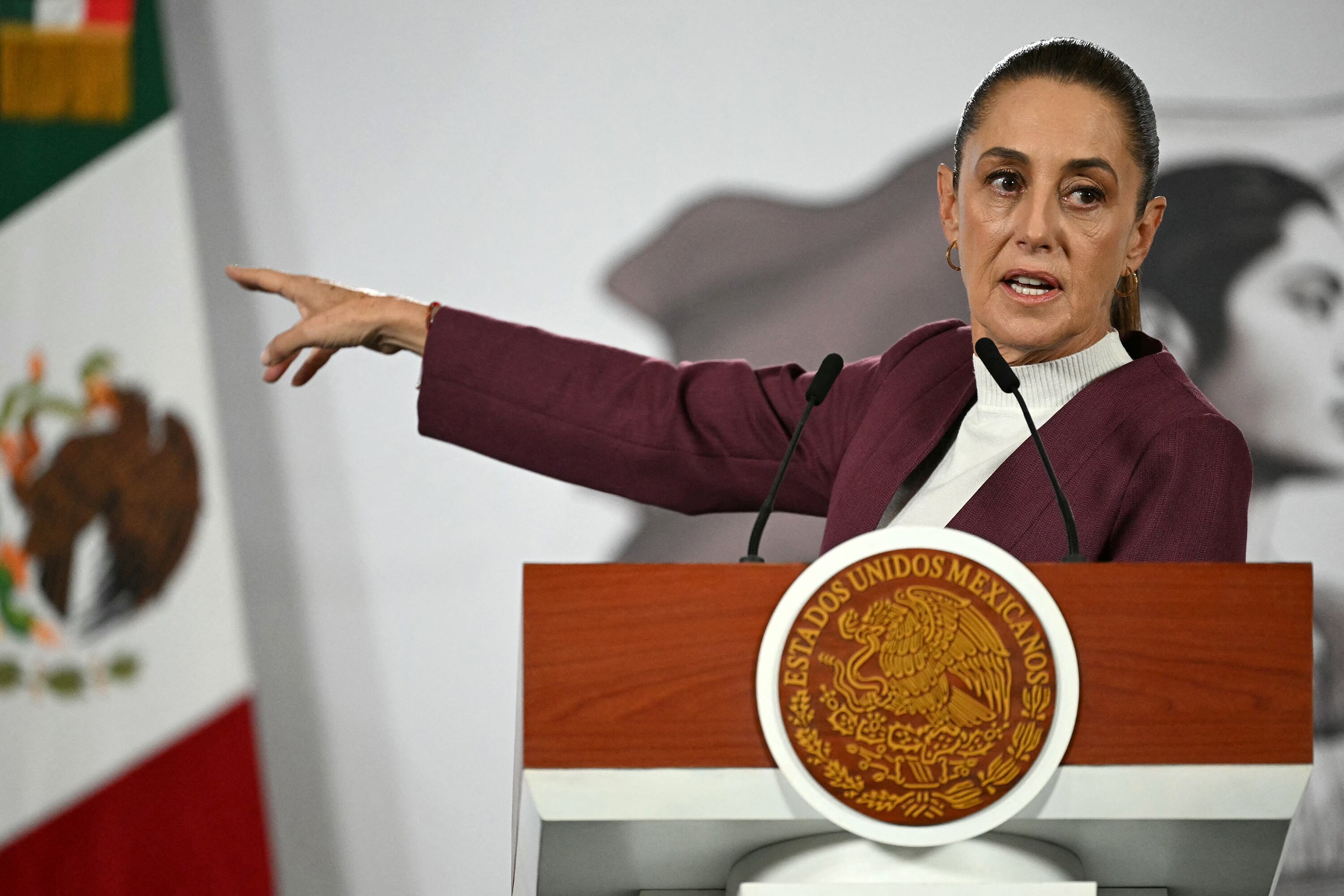Mexico's President Claudia Sheinbaum speaks during her daily press conference at Palacio Nacional in Mexico City on February 12, 2026