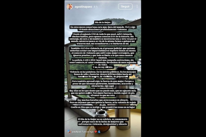 Mensaje Agostina Páez