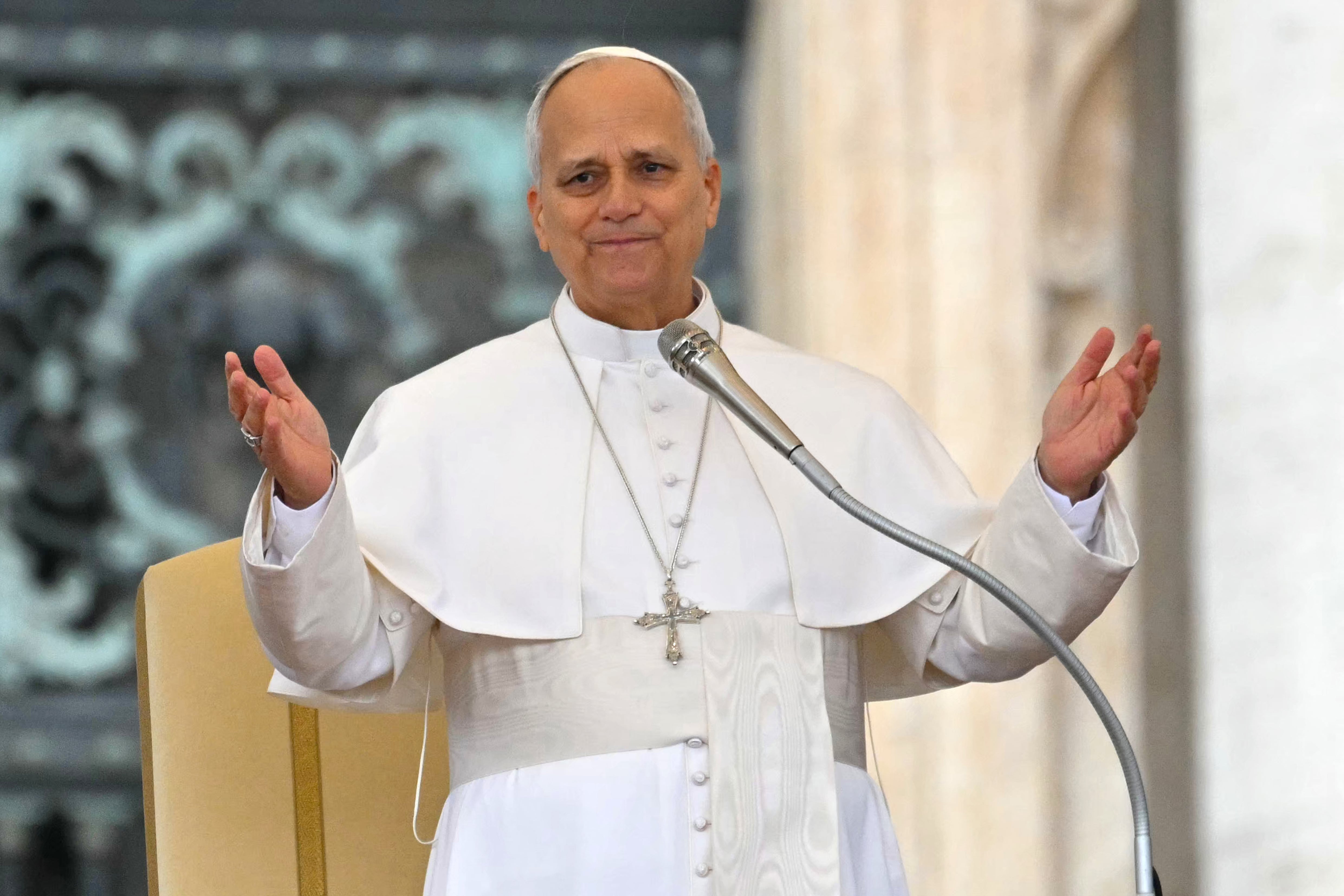 Pope Leo XIV gives a weekly general audience in St Peter's square in The Vatican on December 17, 2025. (Photo by Andreas SOLARO / AFP)