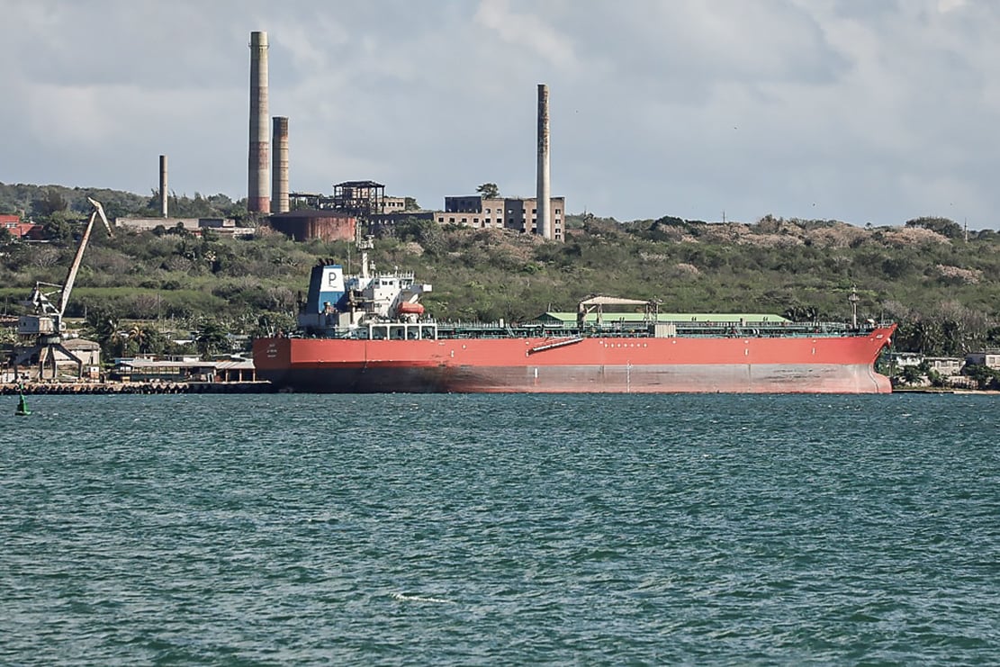This view shows a tanker ship at the Supertanker Base in the Industrial Zone of the port of Matanzas, Cuba, on March 30, 2026. US President Donald Trump said on March 29, 2026, that Moscow could send oil to Cuba despite Washington's de facto fuel blockade, as a Russian tanker was expected to deliver some much-needed crude to the crisis-hit island. The Anatoly Kolodkin, which is carrying 730,000 barrels of crude, was off northeast Cuba on the evening of March 29 and is expected to dock in the western port of Matanzas by March 31