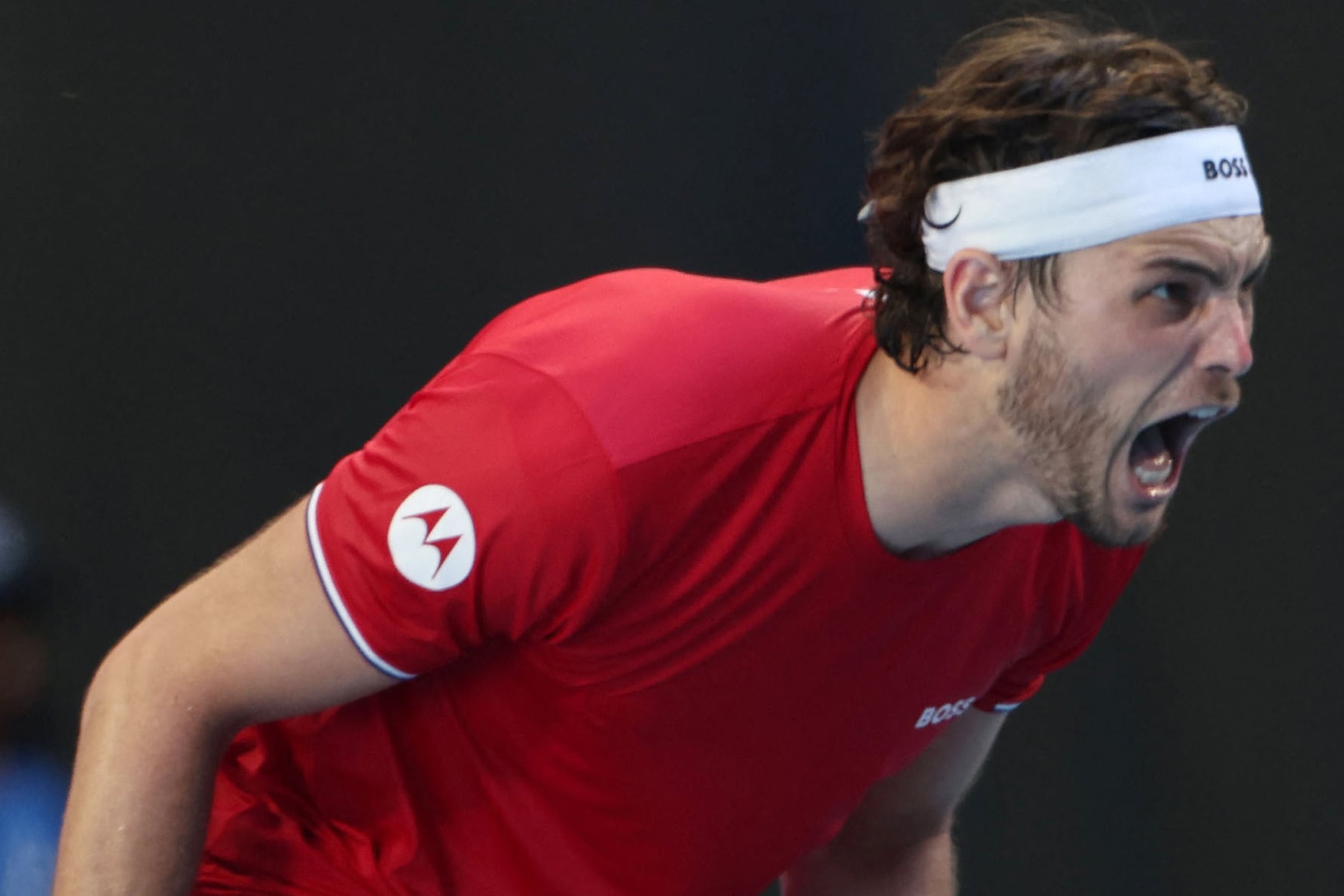 USA’s Taylor Fritz celebrates after his victory against Spain’s Jaume Munar during their men’s singles match at the United Cup tennis tournament in Perth on January 5, 2026. (Photo by COLIN MURTY / AFP) / --IMAGE RESTRICTED TO EDITORIAL USE - STRICTLY NO COMMERCIAL USE--