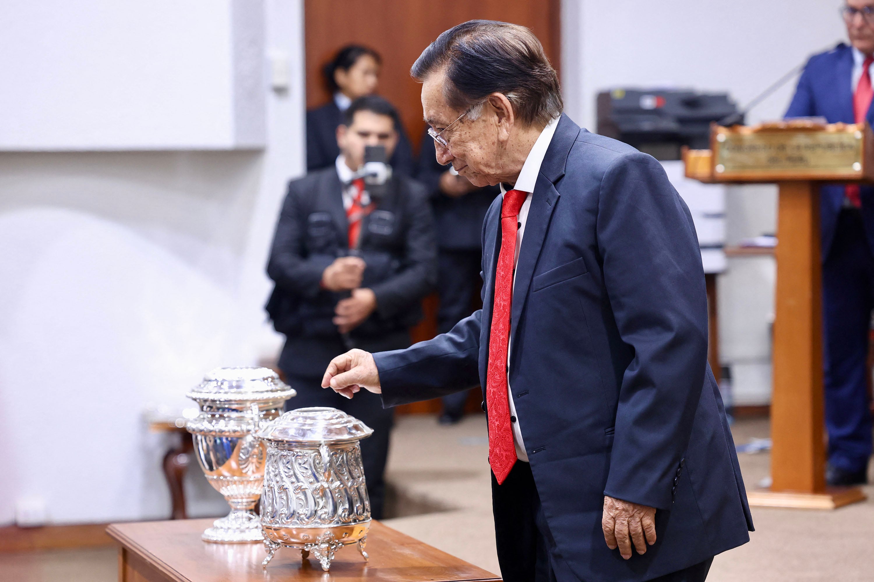 This handout picture released by the Peruvian Congress shows Peruvian congressman Jose Maria Balcazar