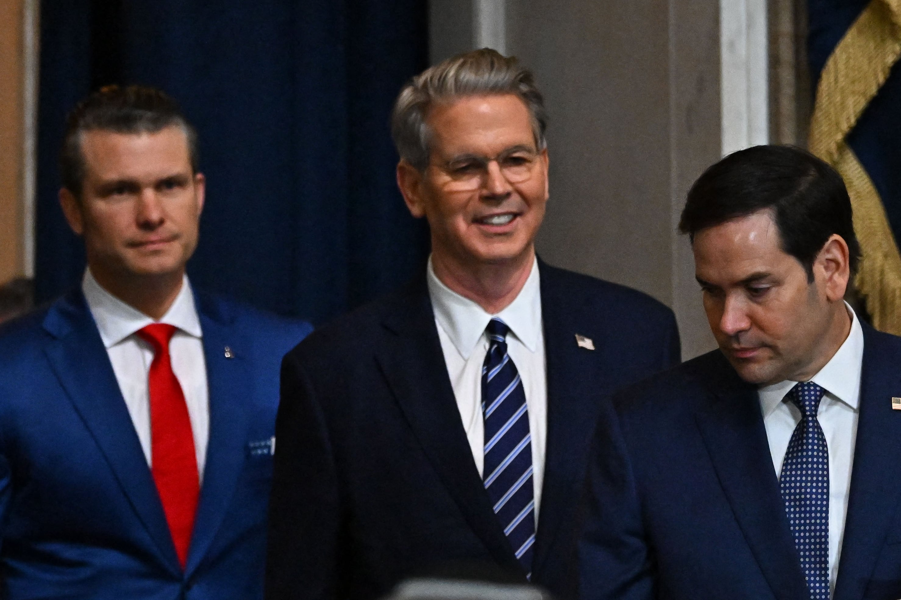 Pam Bondi, Pete Hegseth, Scott Bessent and Marco Rubio arrive ahead of the 60th inaugural ceremony where Donald Trump will be sworn in as the 47th president on January 20, 2025, in the US Capitol Rotunda in Washington, DC. (Photo by Ricky Carioti / POOL / AFP)