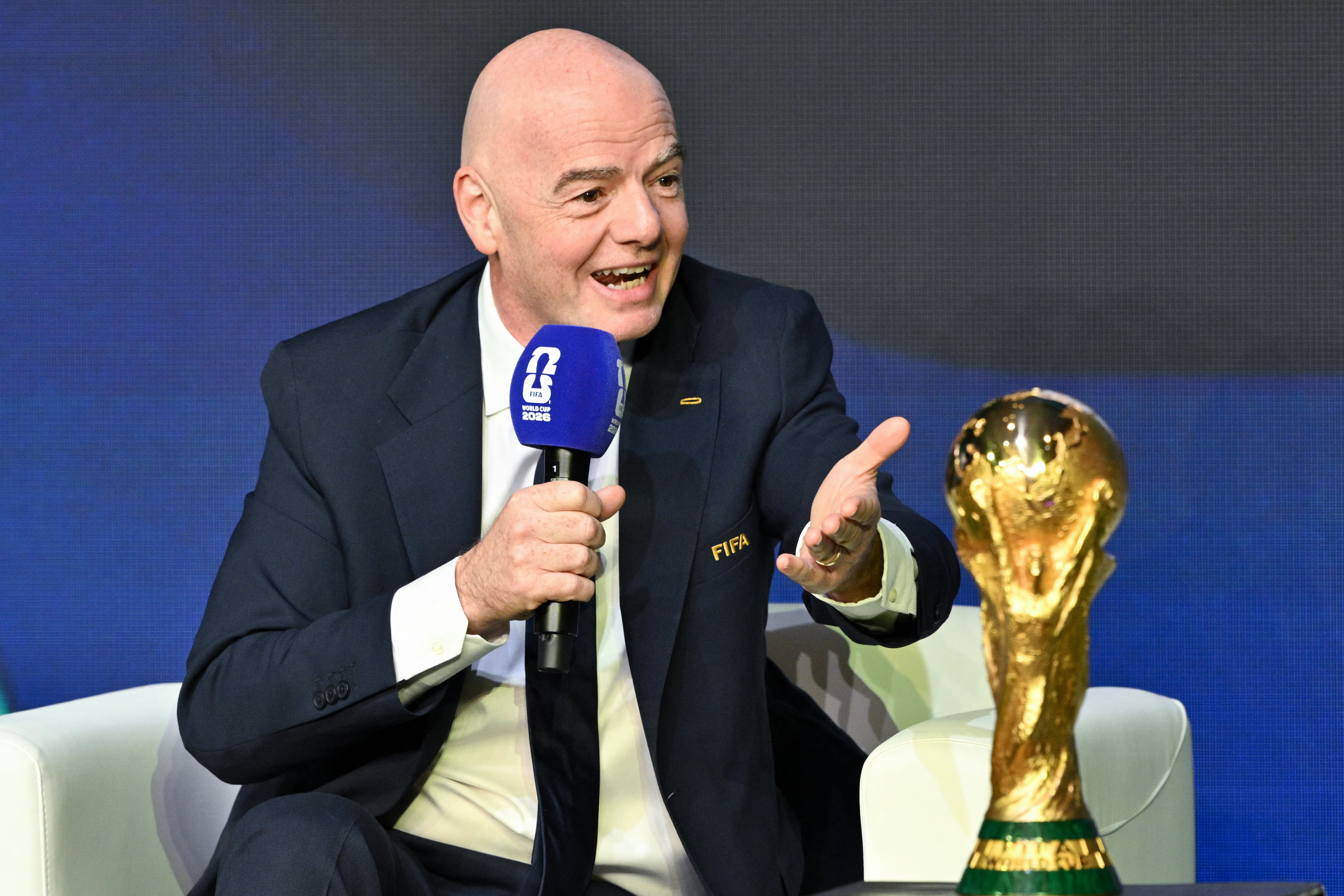 FIFA President Gianni Infantino speaks during the FIFA World Cup 2026 official match schedule announcement in Washington, DC, on December 6, 2025. (Photo by Roberto SCHMIDT / AFP)