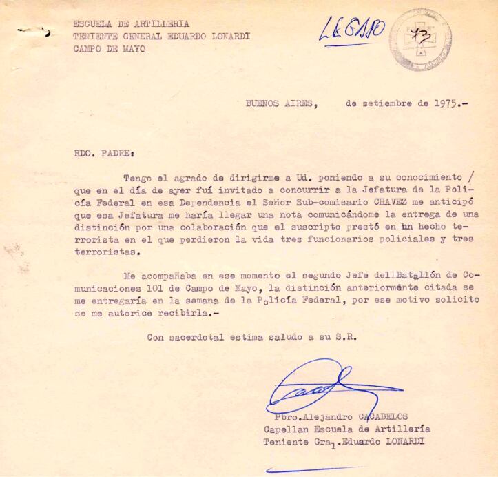 El Vicariato Castrense fue una de las piezas del rompecabezas criminal del terrorismo de Estado. Con más de 400 sacerdotes entre 1975-1983 garantizó la presencia religiosa en la mayoría de las unidades militares del país. 
