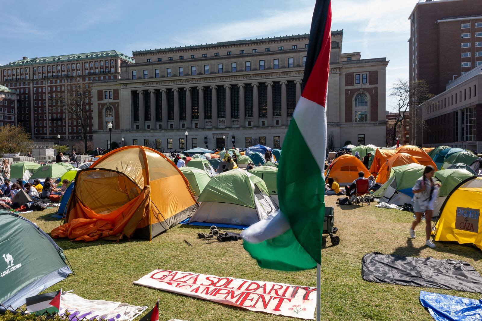 Acam,pe propalestino en el predio de la Universidad de Columbia, Nueva York.