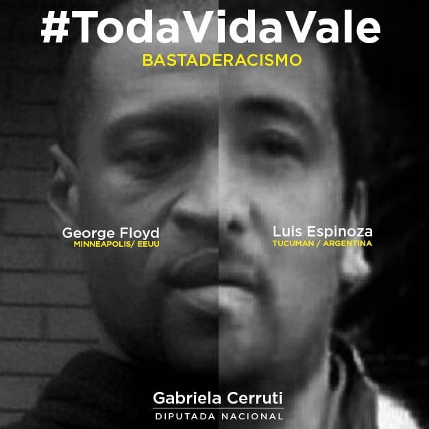 Imagen tomada de las redes de la diputada Gabriela Cerruti donde expresa: "En Argentina también el racismo mata".
