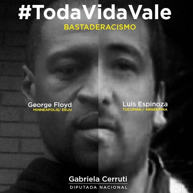 Imagen tomada de las redes de la diputada Gabriela Cerruti donde expresa: "En Argentina también el racismo mata".