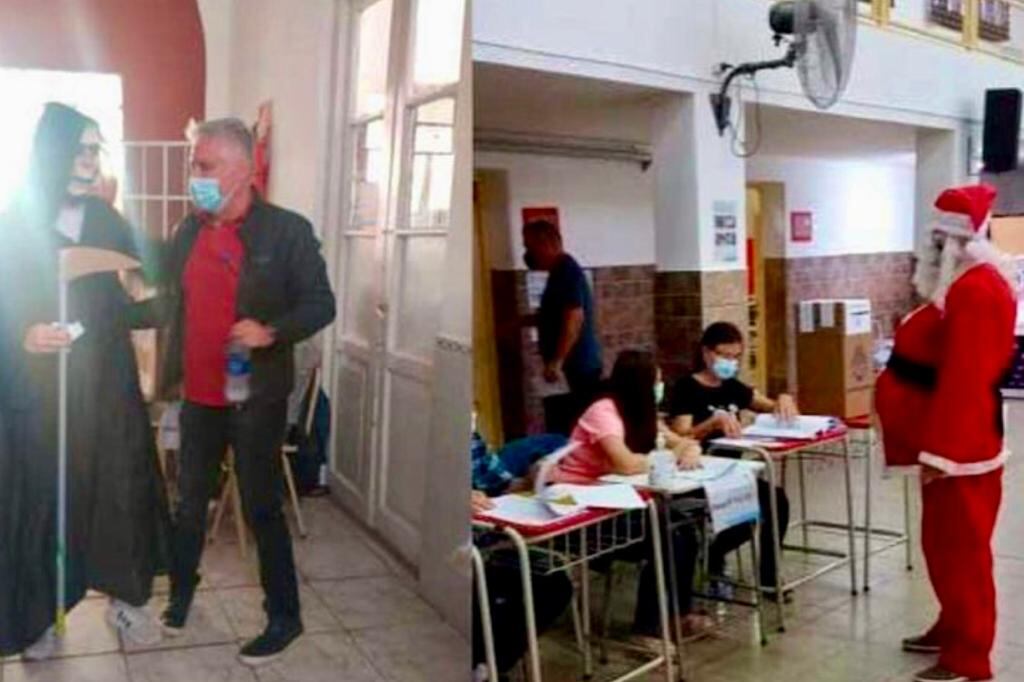 Habrían ido de una fiesta de disfraces directamente a votar.