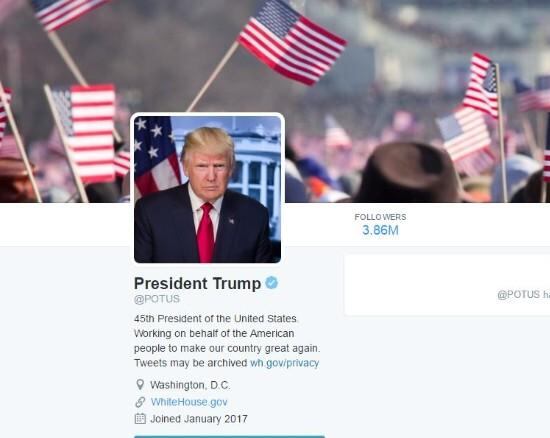Así se ve ahora la cuenta oficial de TW de la presidencia de los Estados Unidos.