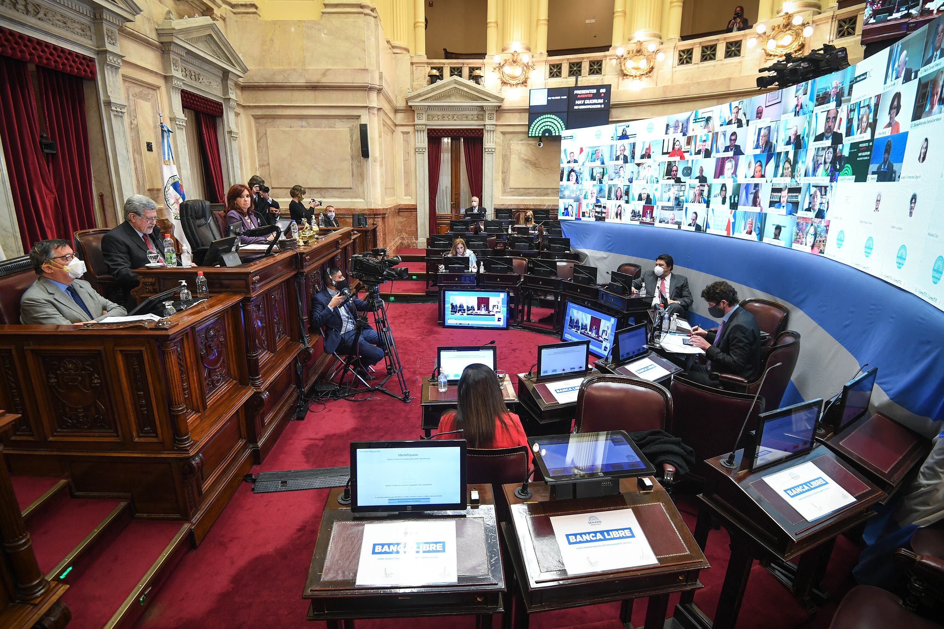 En el inicio del debate la Cámara alta aprobo un nuevo protocolo para las sesiones remotas.