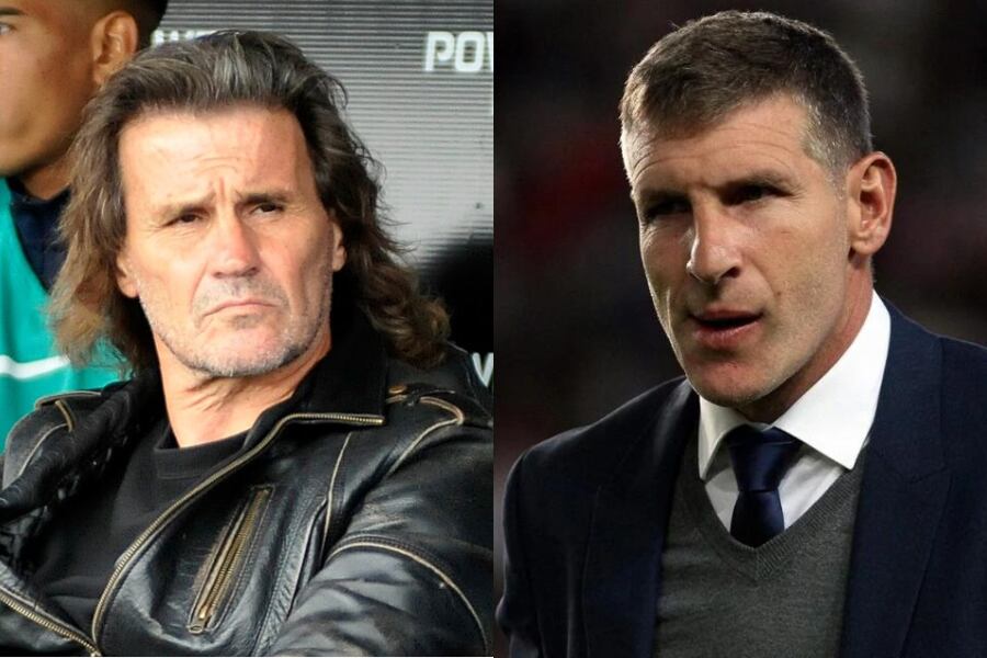 Rubén Darío Insúa (Martín Mancini) y Martín Palermo (AFP).