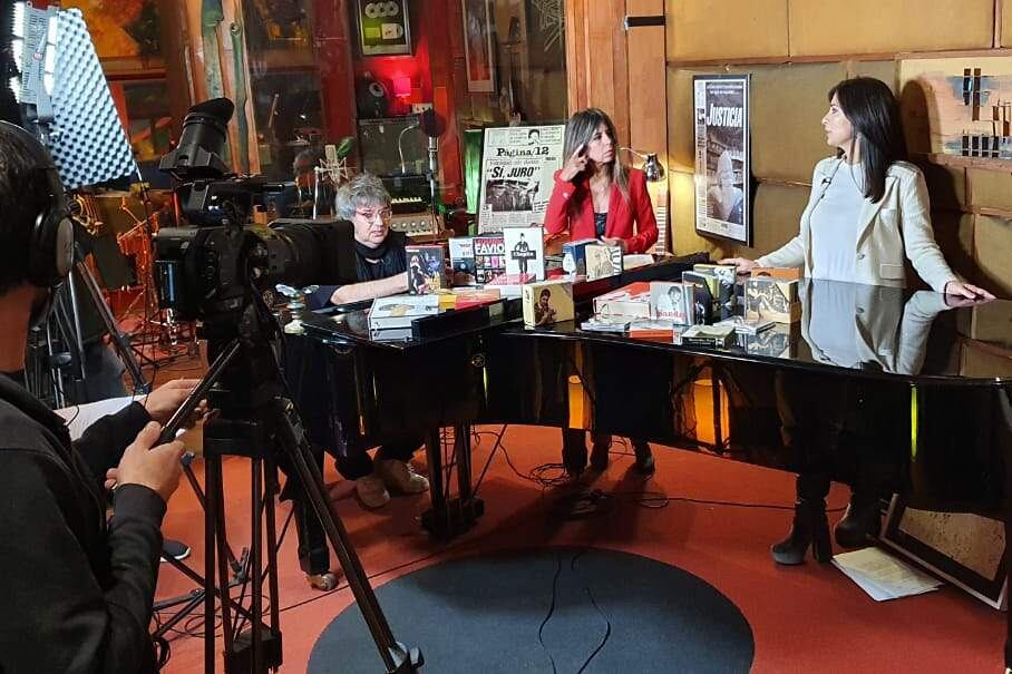 Vitale, Veiras y Hermida durante la grabación del especial.