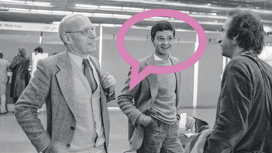 Michel Foucault y Thierry Voeltzel en el aeropuerto de Irán en 1978