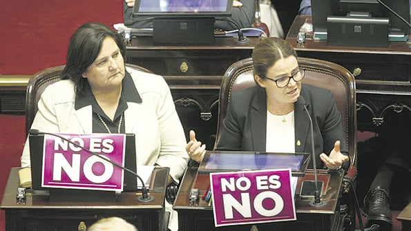 Muchxs senadorxs mostraron uno de los carteles de las campañas feministas.