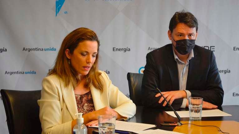 María Soledad Manin y Federico Basualdo durante la última audiencia pública de electricidad. 