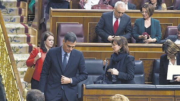 Sánchez se retira cabizbajo del Congreso después de ser derrotado en la votación del presupuesto.