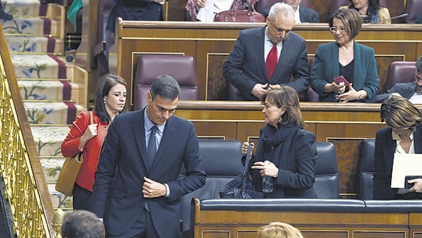Sánchez se retira cabizbajo del Congreso después de ser derrotado en la votación del presupuesto.