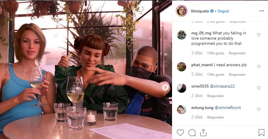 @lilmiquela, junto a sus amigos @bermudaisbae y @blawko22; entre los tres reúnen casi dos millones de seguidores.