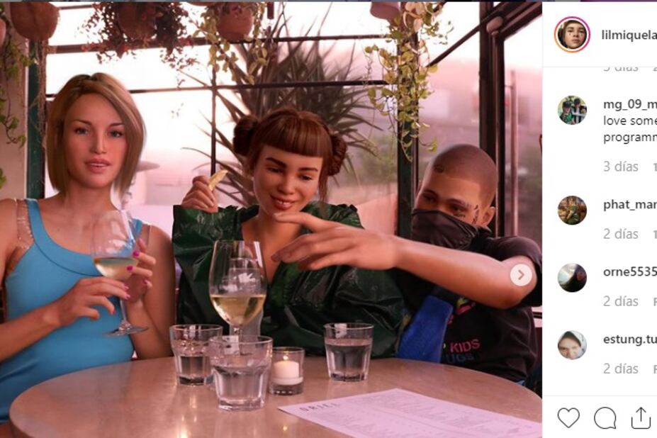 @lilmiquela, junto a sus amigos @bermudaisbae y @blawko22; entre los tres reúnen casi dos millones de seguidores.