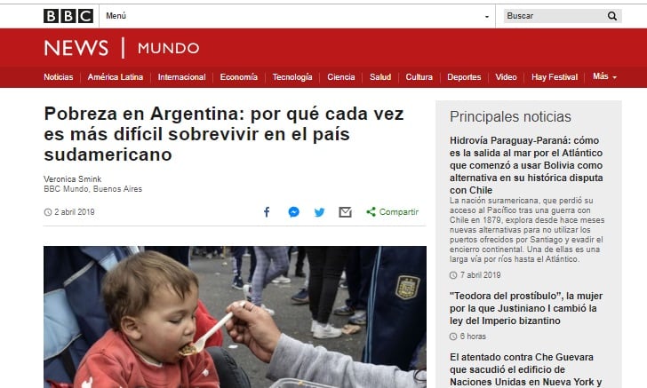 La nota de la BBC describe la recesión económica y el aumento de la pobreza.