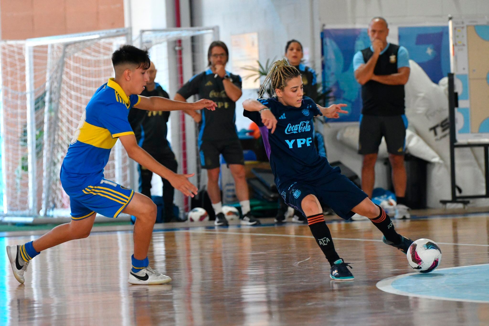 Imagen de un amistoso entre Boca y la Selección Argentina de Futsal