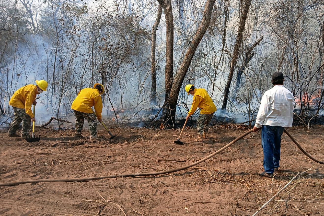 Iintegrantes del III Cuerpo del Ejército y de la Sexta División de Infantería controlando un incendio 