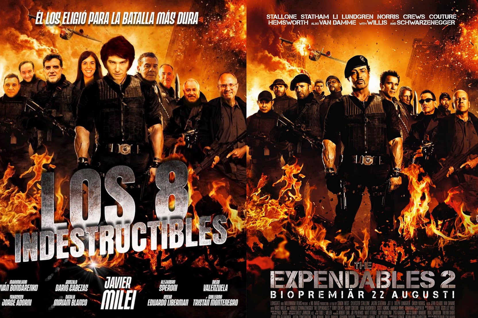 El afiche de la convocatoria al acto de Mileo en La Plata fue tomado de una película de Stallone