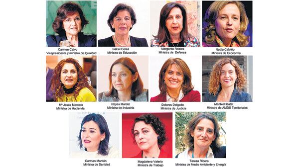 Once mujeres ocuparán carteras clave en España de un total de 17 ministerios.