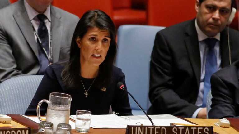 Haley, la embajadora en la ONU que quedó aislada en la votación sobre el embargo.