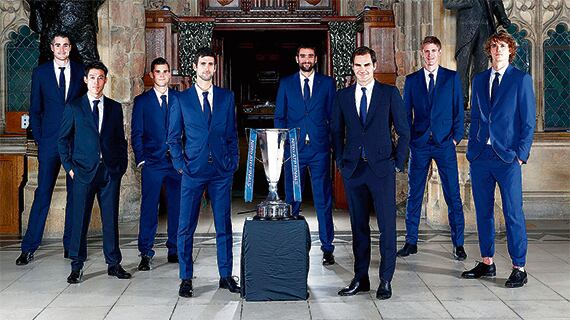 Novak Djokovic y Roger Federer, y el resto de los jugadores del Masters.
