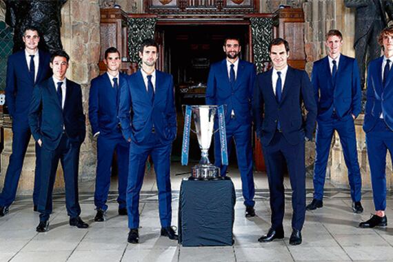 Novak Djokovic y Roger Federer, y el resto de los jugadores del Masters.