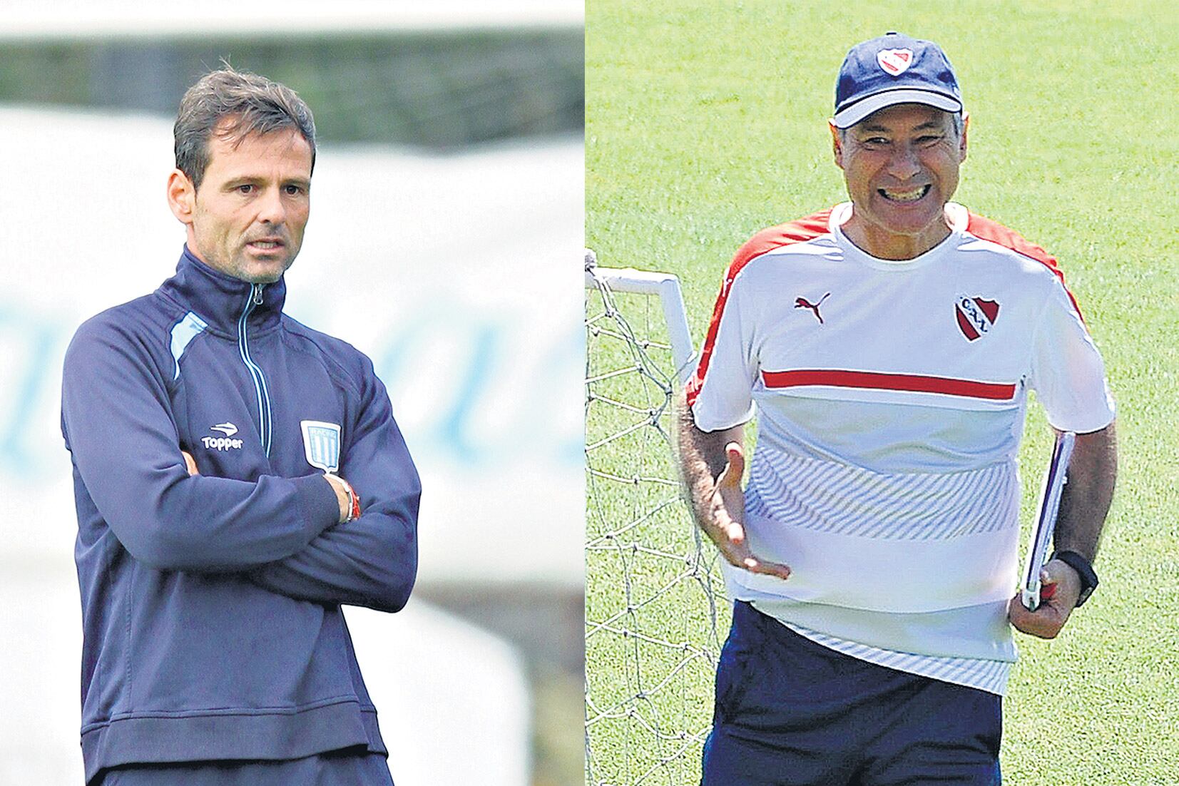Los DT Ariel Holan, de Independiente, y Diego Cocca, de Racing.