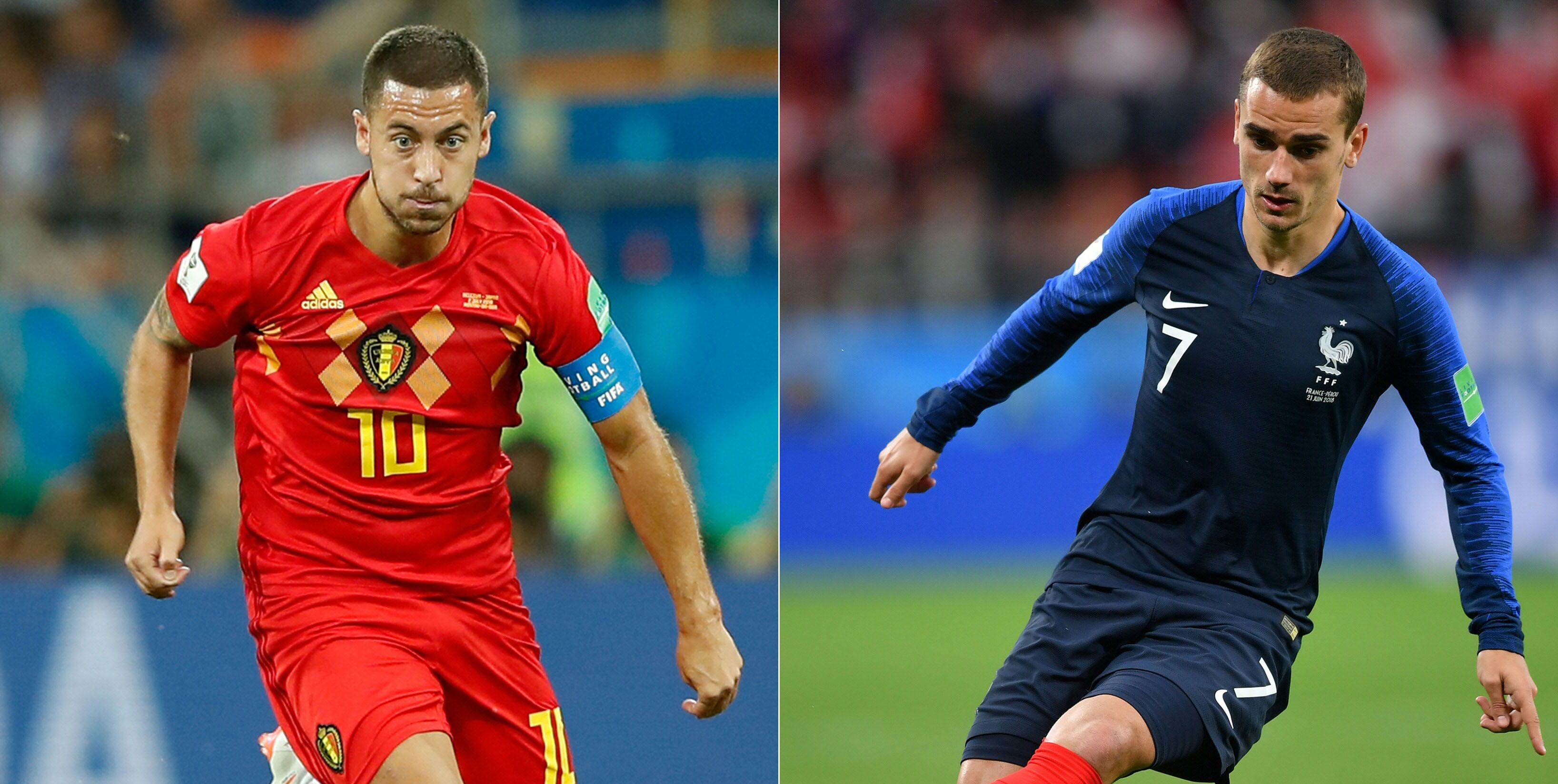 Eden Hazard y Antoine Griezmann, dos de las usinas generadoras del fútbol belga y galo.