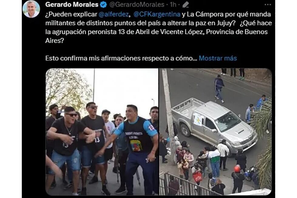 El tuit de Morales, que luego borró. 