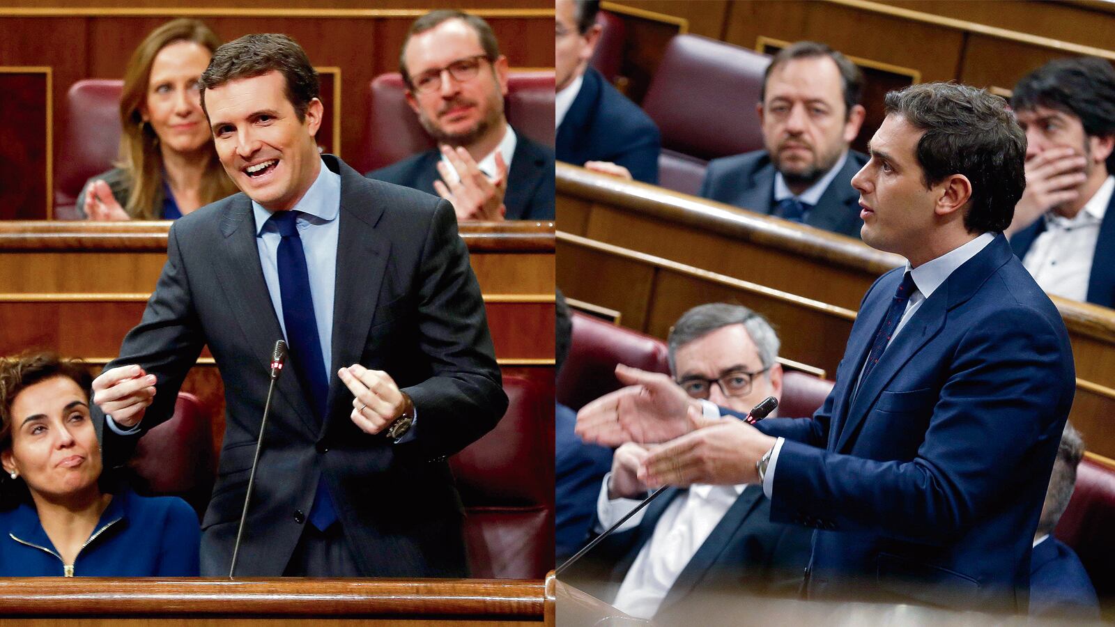 Dos caras de la derecha española: el líder del PP, Pablo Casado, y el de Ciudadanos, Albert Rivera.