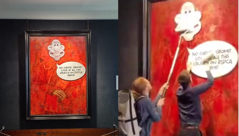 El incidente, protagonizado por miembros del grupo Animal Rising, sorprendió a los visitantes que estaban este martes en el museo.(Captura de video) 