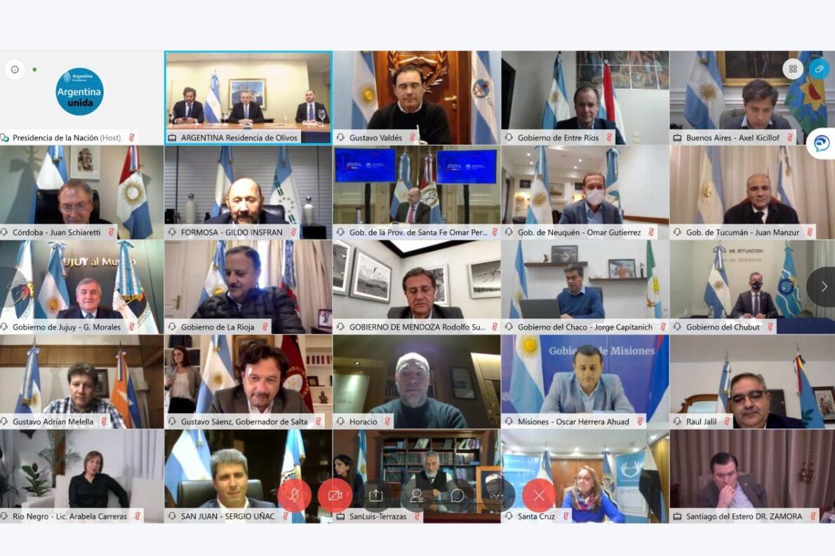 Los gobernadores en un zoom con el presidente Alberto Fernández.