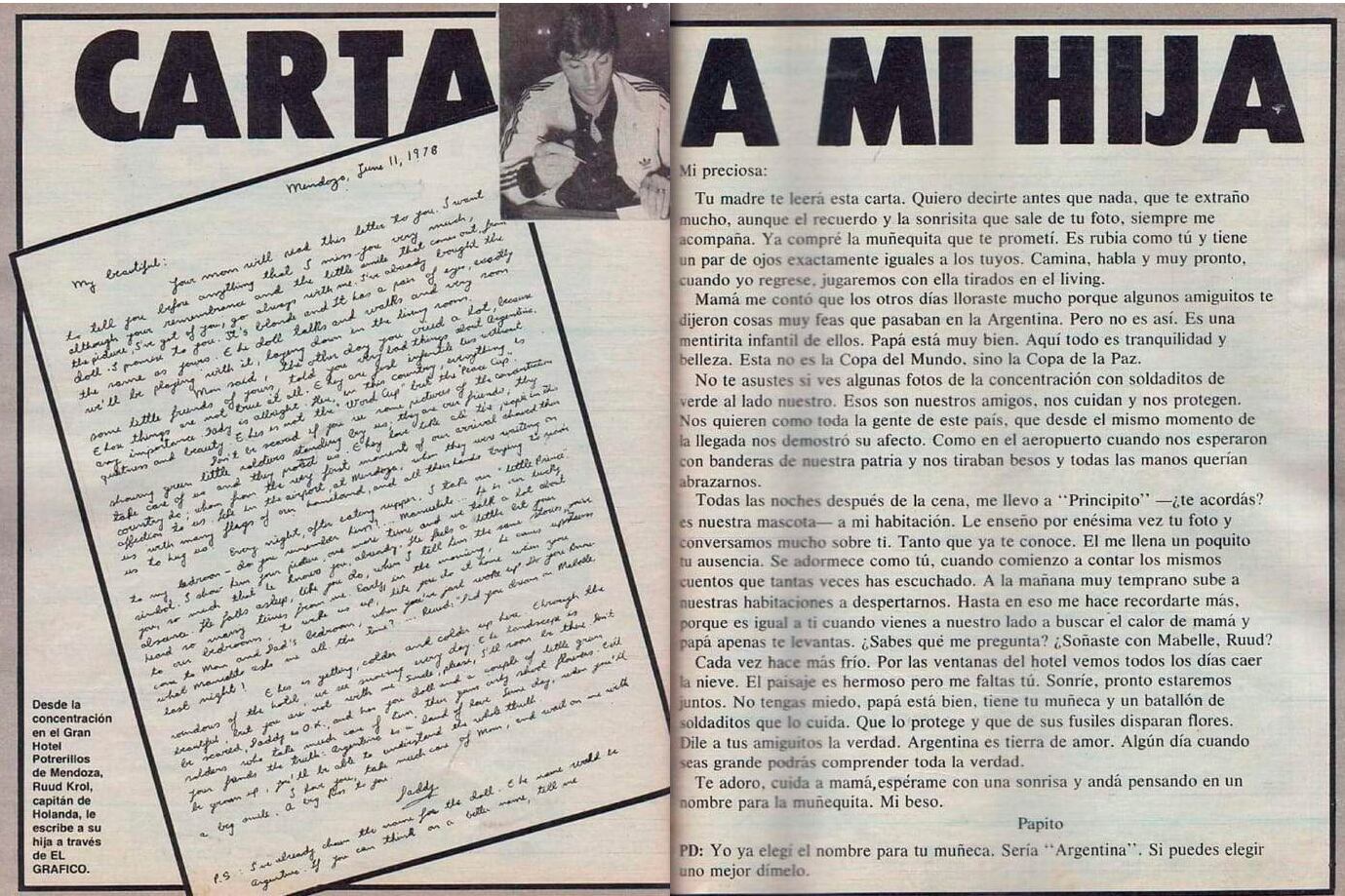 La supuesta carta, en inglés, de Krol para su hija, publicada en las páginas de El Gráfico