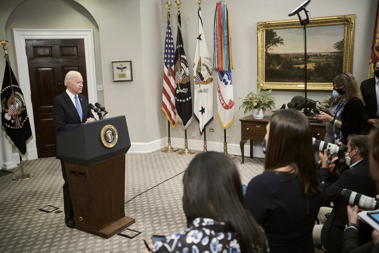 Joe Biden en conferencia de prensa, en la Casa Blanca. 