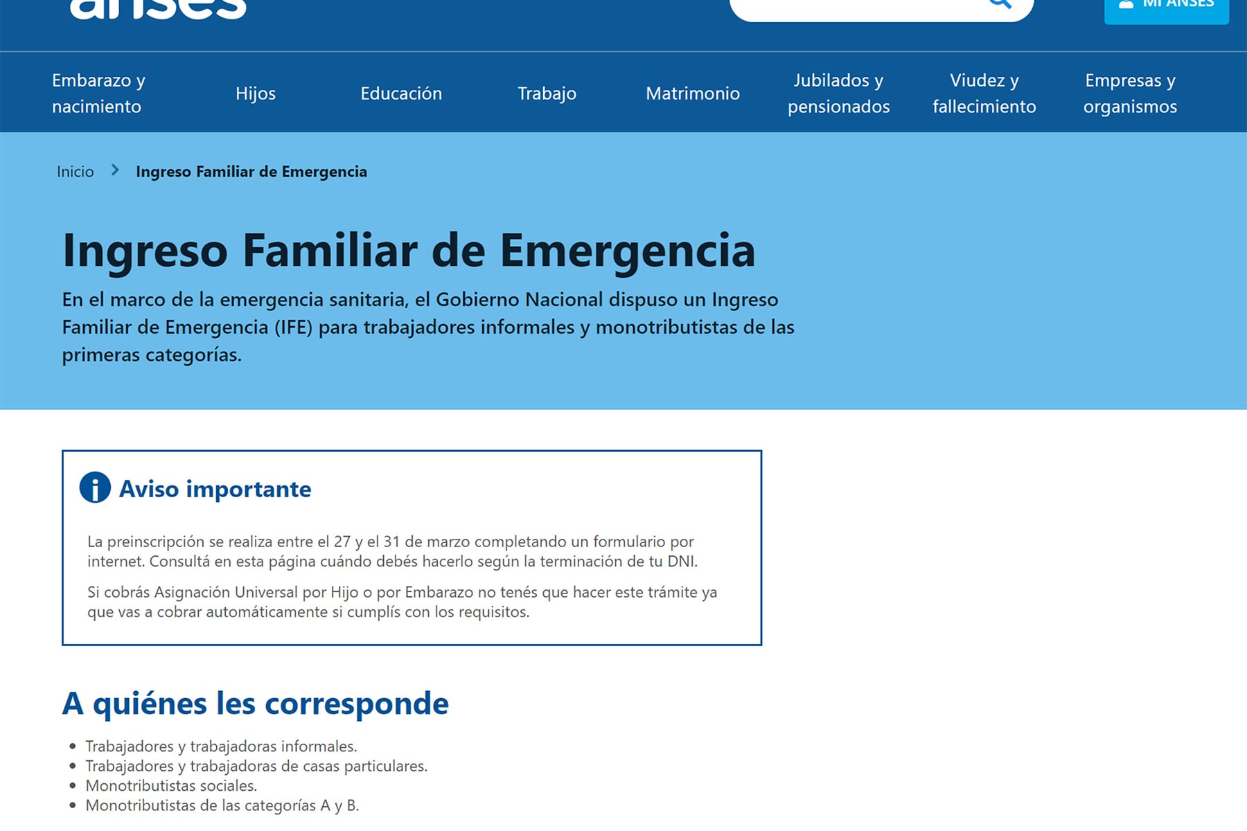 Desde este sábado podrán ingrarse en la web de la ANSES los datos bancarios para cobrar los 10.000 pesos del Ingreso Familiar de Emergencia.