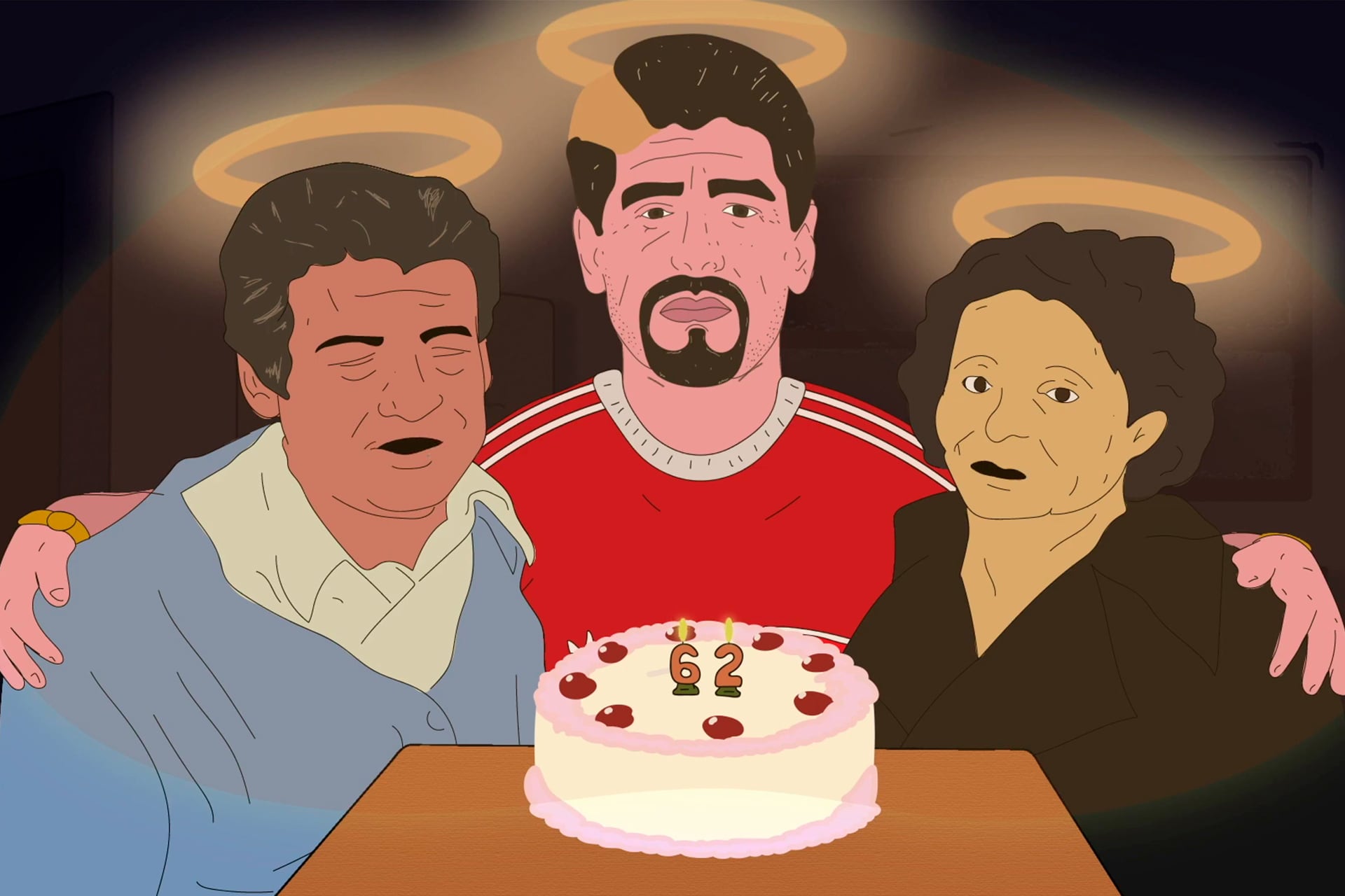 En El Cumple se lo ve al Diez hacer de las suyas en el cielo, y festejar su cumpleaños junto a Doña Tota y Don Diego.