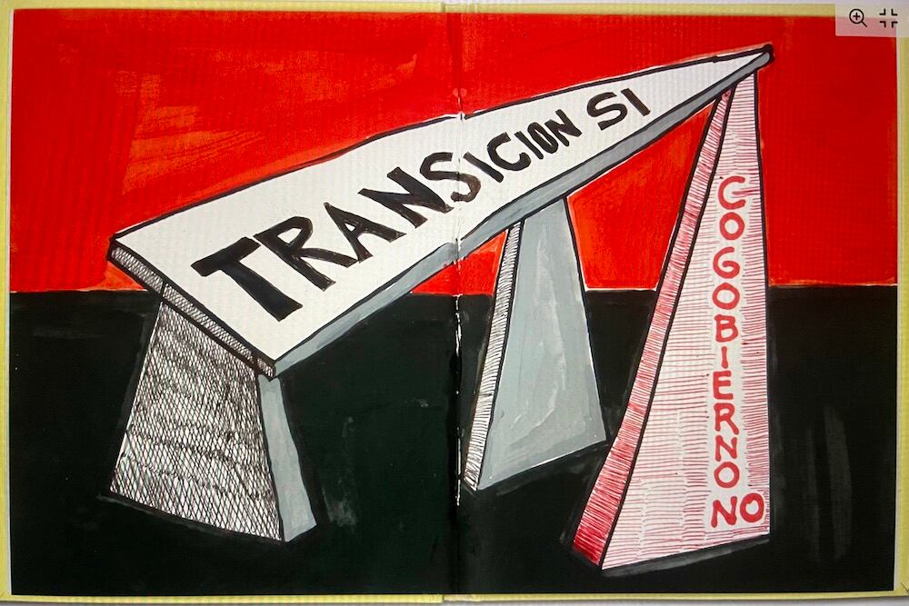 Obra del "Diario" de Szigety basada en un titular de Página 12 de 2019.