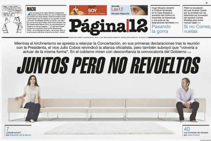 Tapa de Página|12 del viernes 1 de agosto de 2008.