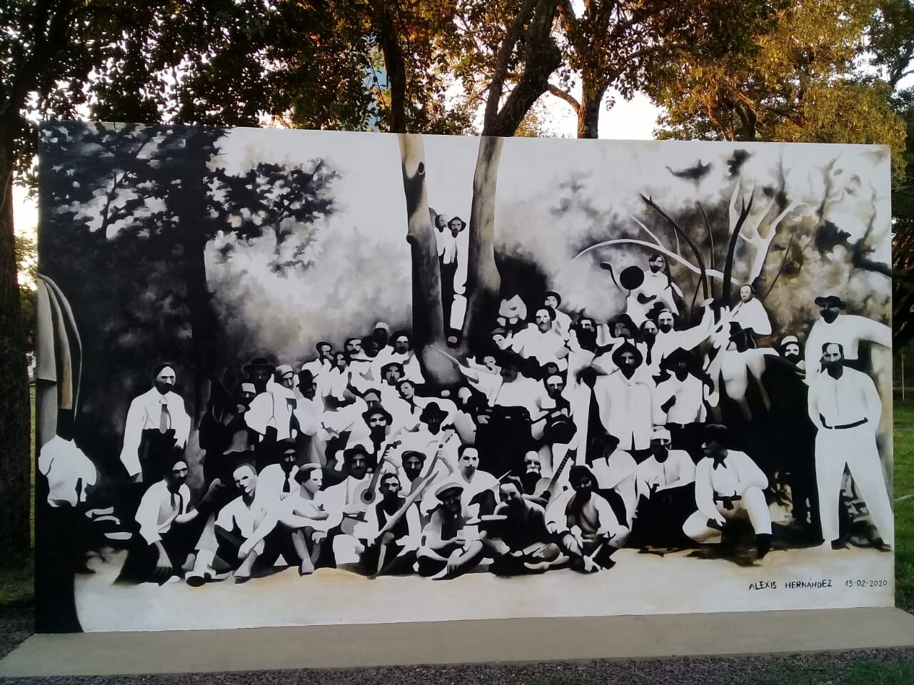 Mural de Alexis Hernández, a partir de una foto aportada por el nieto de Liberio Méndez, protagonista de las huelgas.